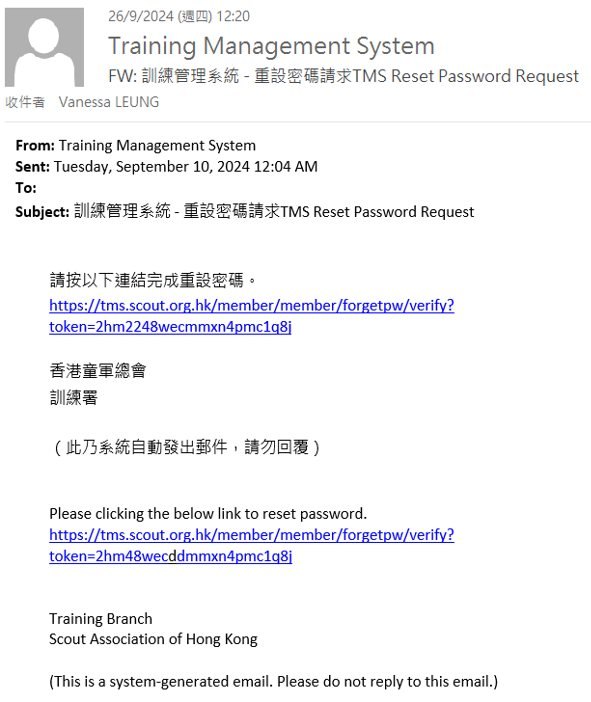 Reset password email