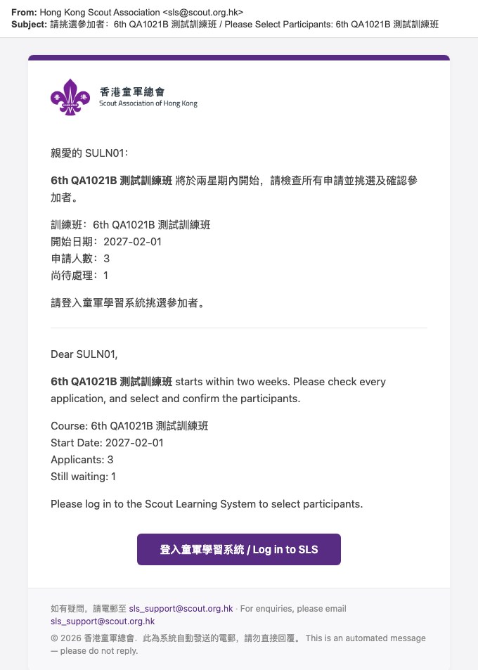 Select participants email, as sent by SLS